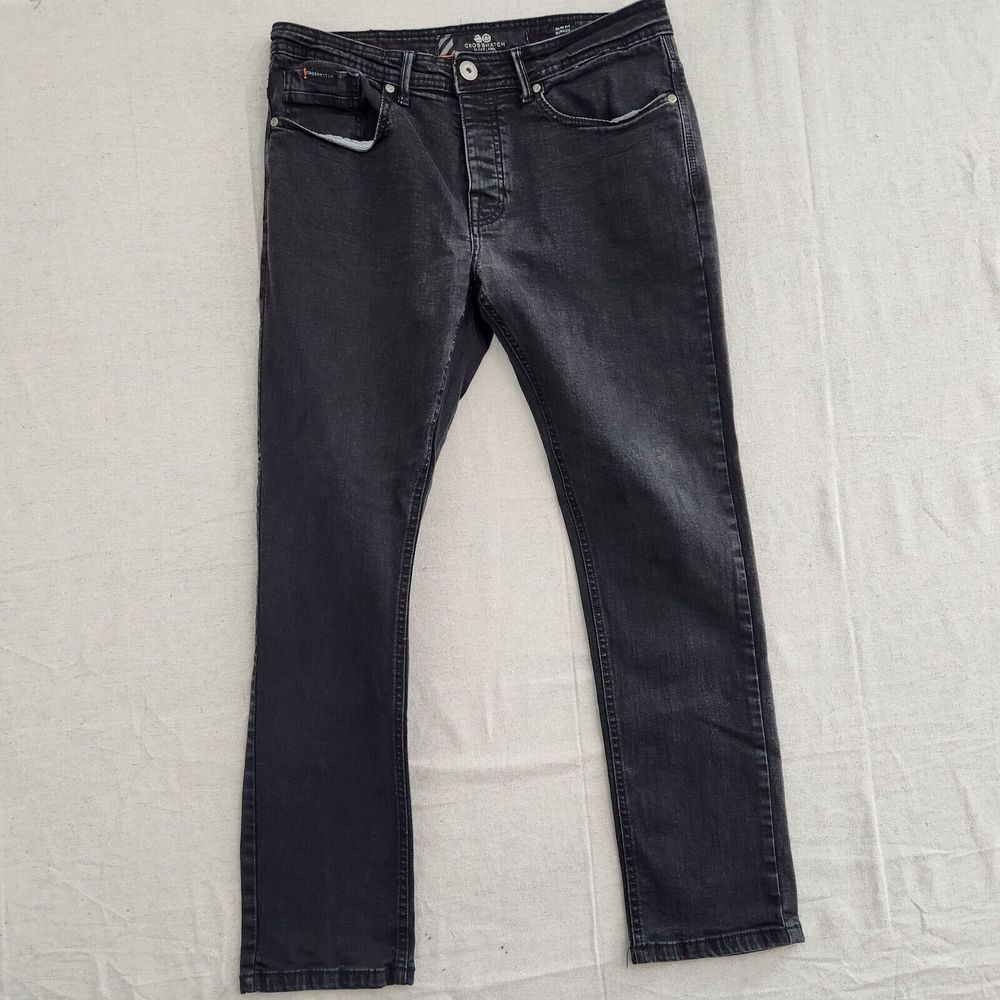 Crosshatch Black Label Jeans Men 34 Black Slim Fit Buraca Button Fly Denim 34x29